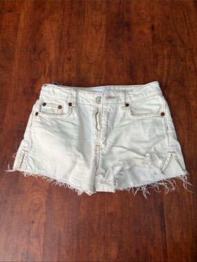 Zara Girls White Distressed Denim Jean Shorts with Frayed Hem Size 8